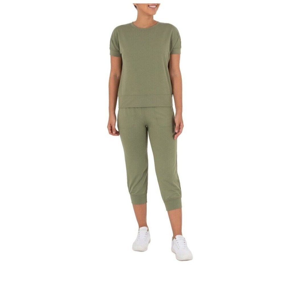 Athletic Works Women's French Terry Capri Jogger Pants, Green, S (4-6) - Picture 2 of 8